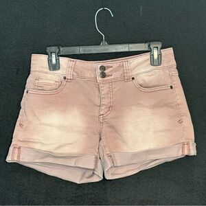 Womens 5 Rose Pink Denim Cuffed Mid-rise Stretch 3" Jean Shorts - Mudd FLX